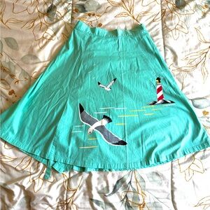 Bettie Page Tatyana Wrap Skirt with Seagull and Lighthouse Design